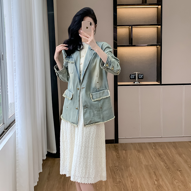 Loose long all-match jacket denim spring and autumn coat