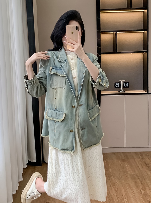 Loose long all-match jacket denim spring and autumn coat