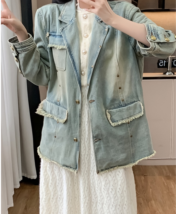 Loose long all-match jacket denim spring and autumn coat