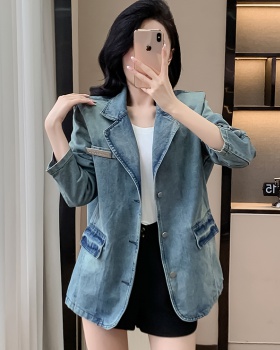 Casual autumn denim coat neutral collar loose jacket