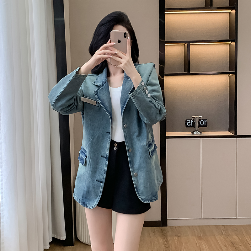 Casual autumn denim coat neutral collar loose jacket