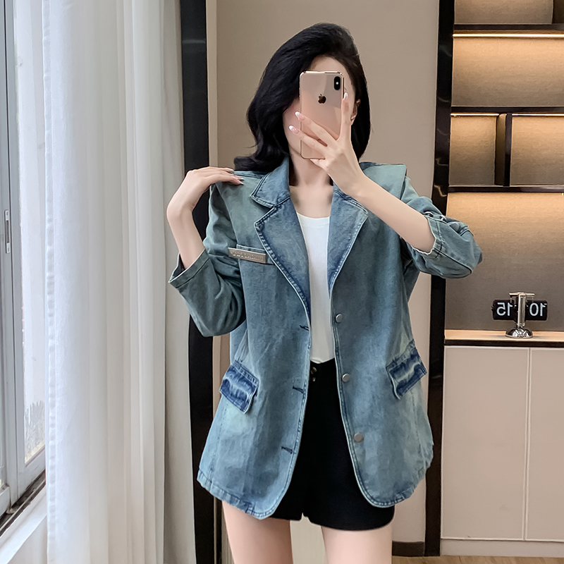 Casual autumn denim coat neutral collar loose jacket