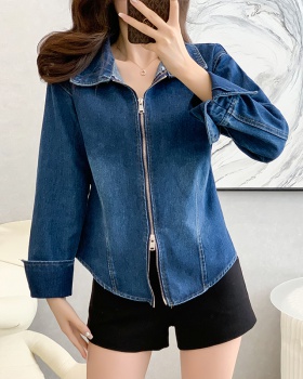 Commuting autumn doll collar simple denim shirt