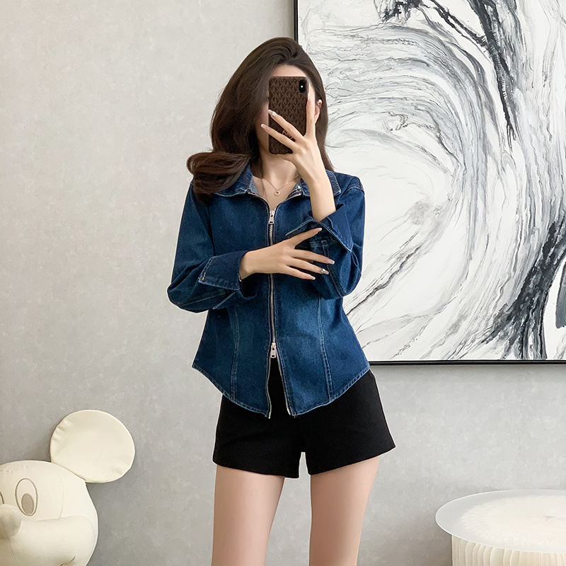 Commuting autumn doll collar simple denim shirt