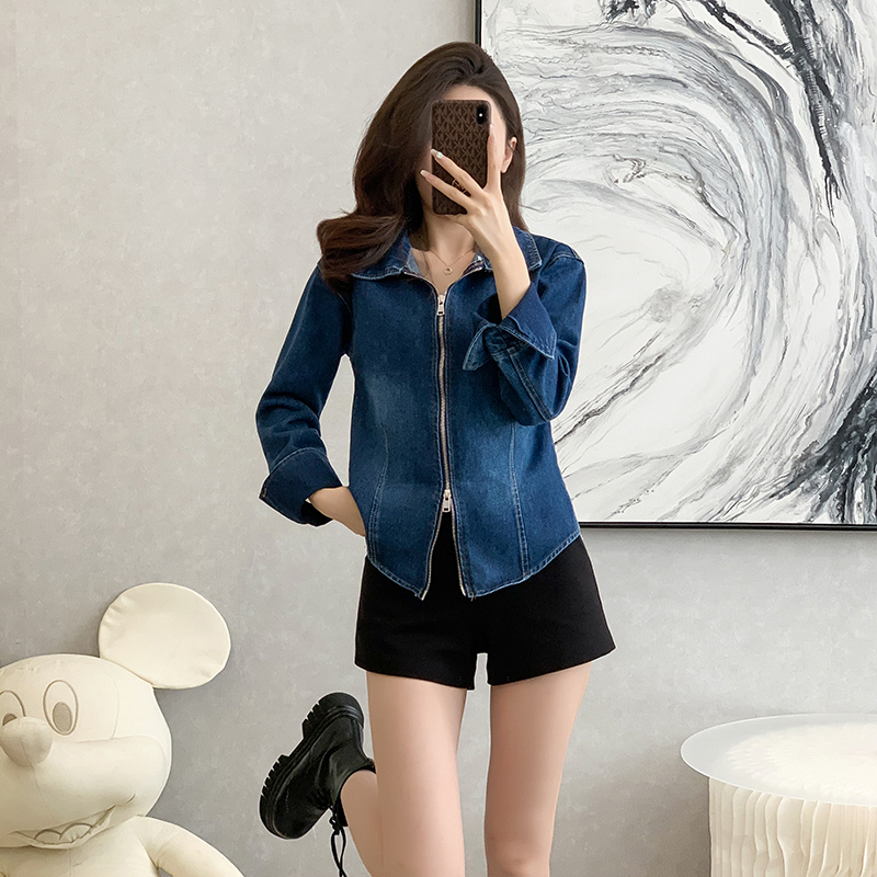 Commuting autumn doll collar simple denim shirt