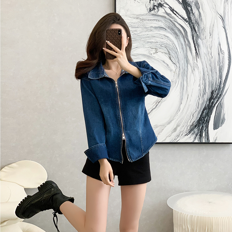 Commuting autumn doll collar simple denim shirt