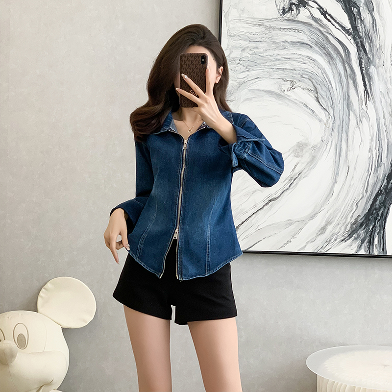 Commuting autumn doll collar simple denim shirt