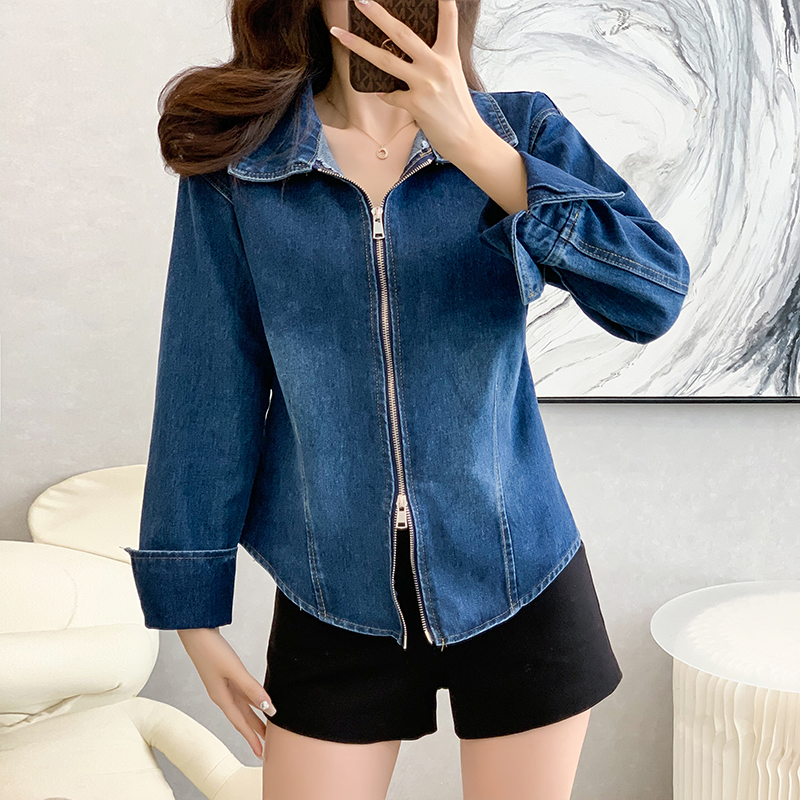 Commuting autumn doll collar simple denim shirt