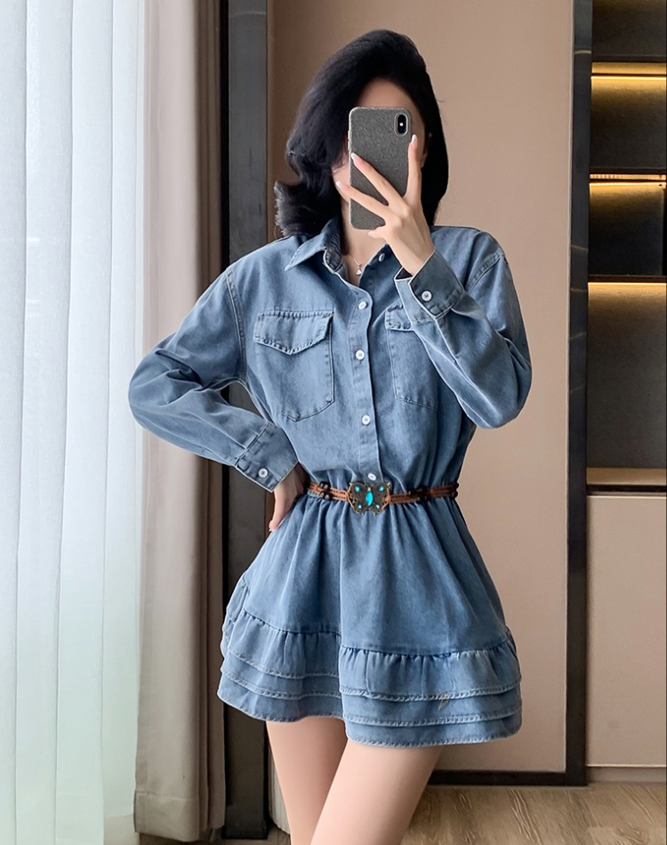 Denim sweet dress long sleeve spring and autumn T-back