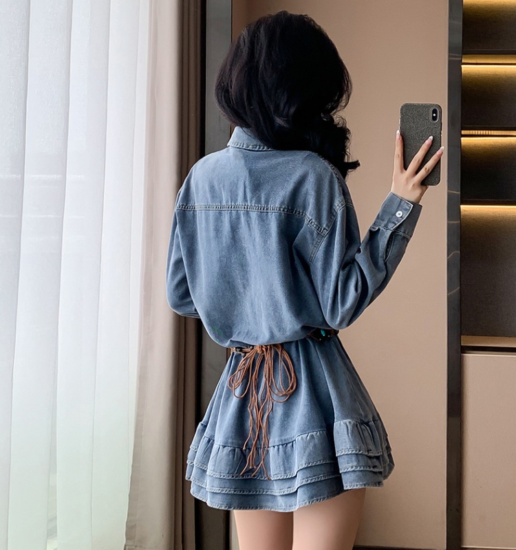 Denim sweet dress long sleeve spring and autumn T-back