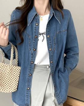 Casual loose long sleeve shirt simple denim coat