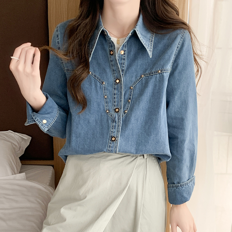 Casual loose long sleeve shirt simple denim coat