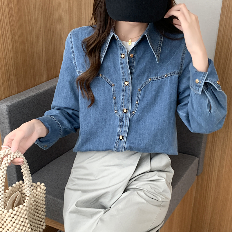 Casual loose long sleeve shirt simple denim coat