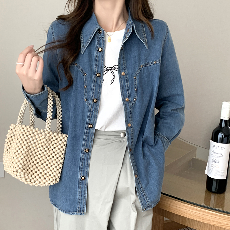 Casual loose long sleeve shirt simple denim coat