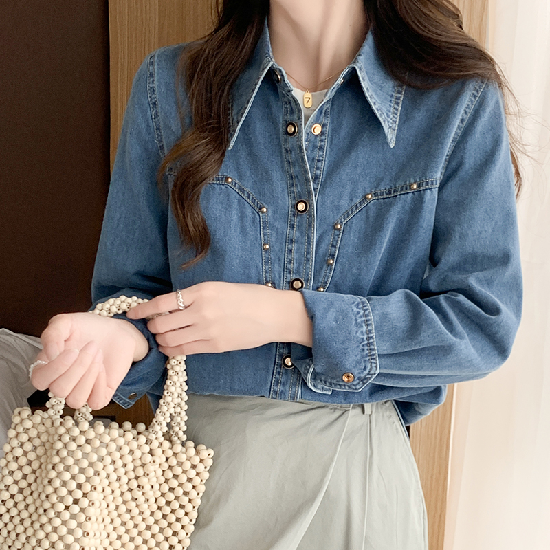 Casual loose long sleeve shirt simple denim coat