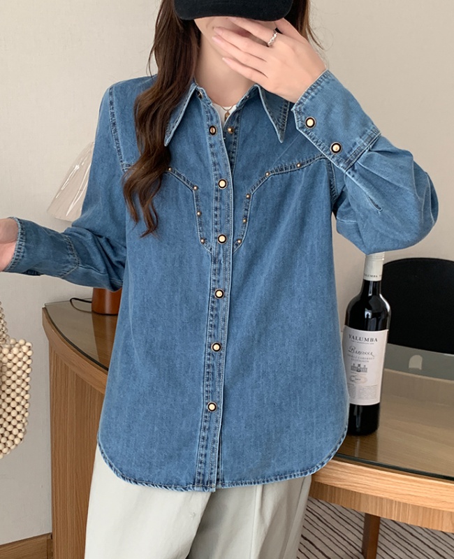 Casual loose long sleeve shirt simple denim coat