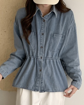 Long sleeve all-match denim retro simple shirt