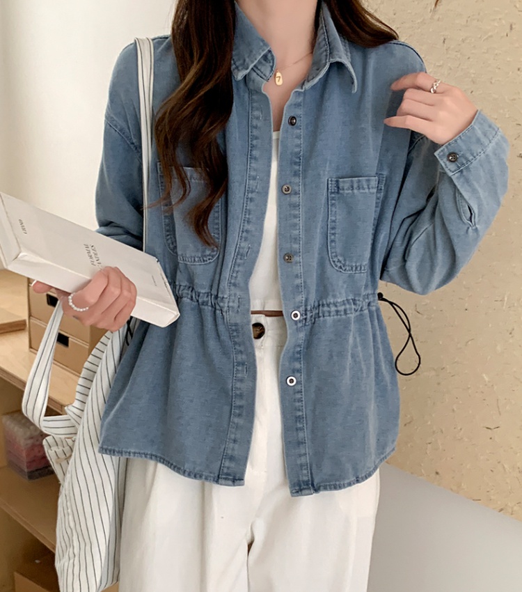 Long sleeve all-match denim retro simple shirt