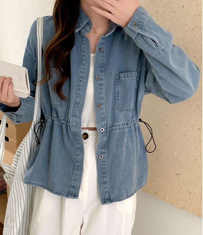 Long sleeve all-match denim retro simple shirt