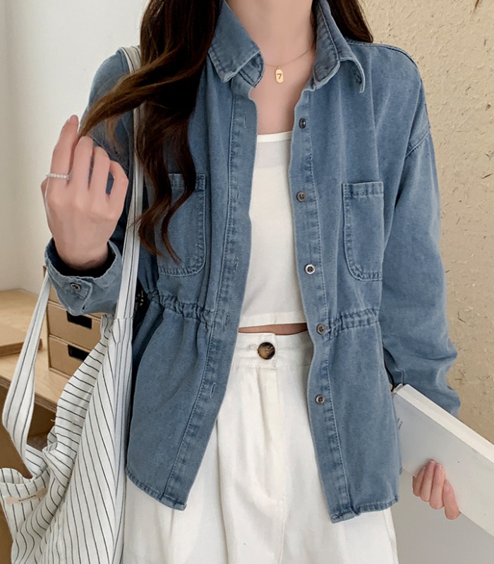 Long sleeve all-match denim retro simple shirt