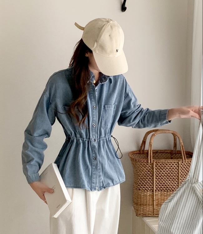 Long sleeve all-match denim retro simple shirt