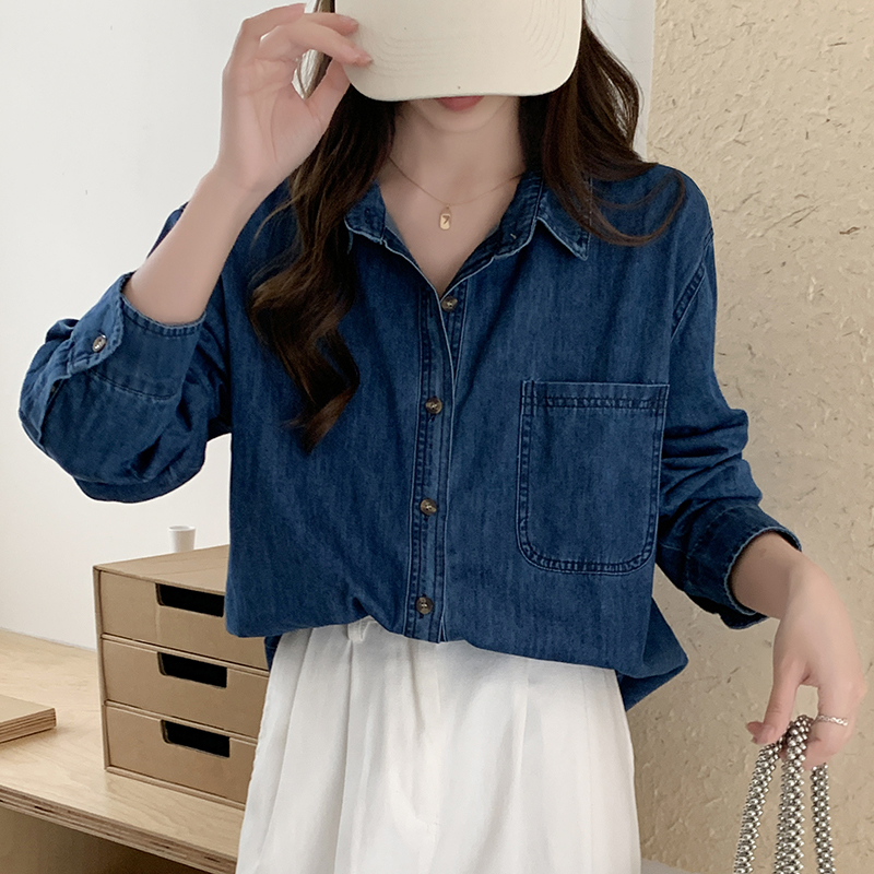 Bottoming denim loose Casual retro shirt