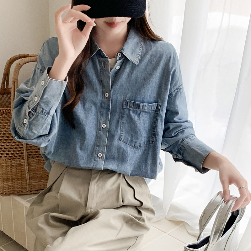 Loose long sleeve Casual thin spring and autumn simple denim shirt