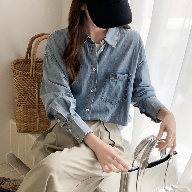 Loose long sleeve Casual thin spring and autumn simple denim shirt