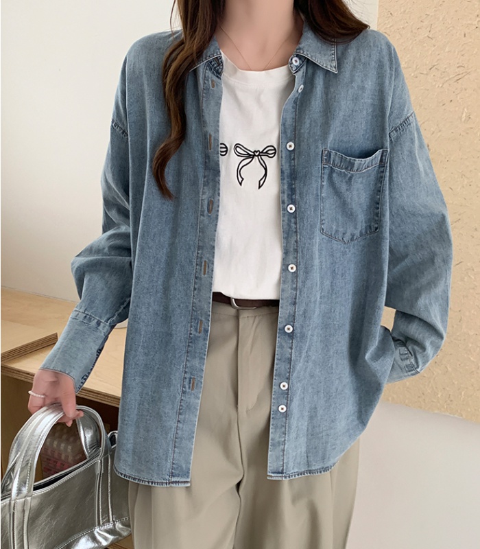 Loose long sleeve Casual thin spring and autumn simple denim shirt