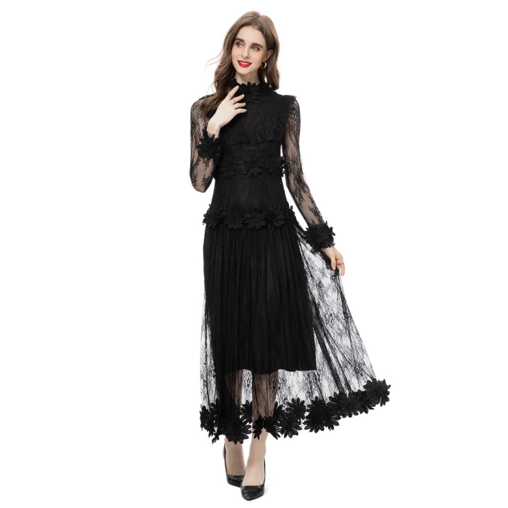 Casual spring lady flowers splice gauze dress for women