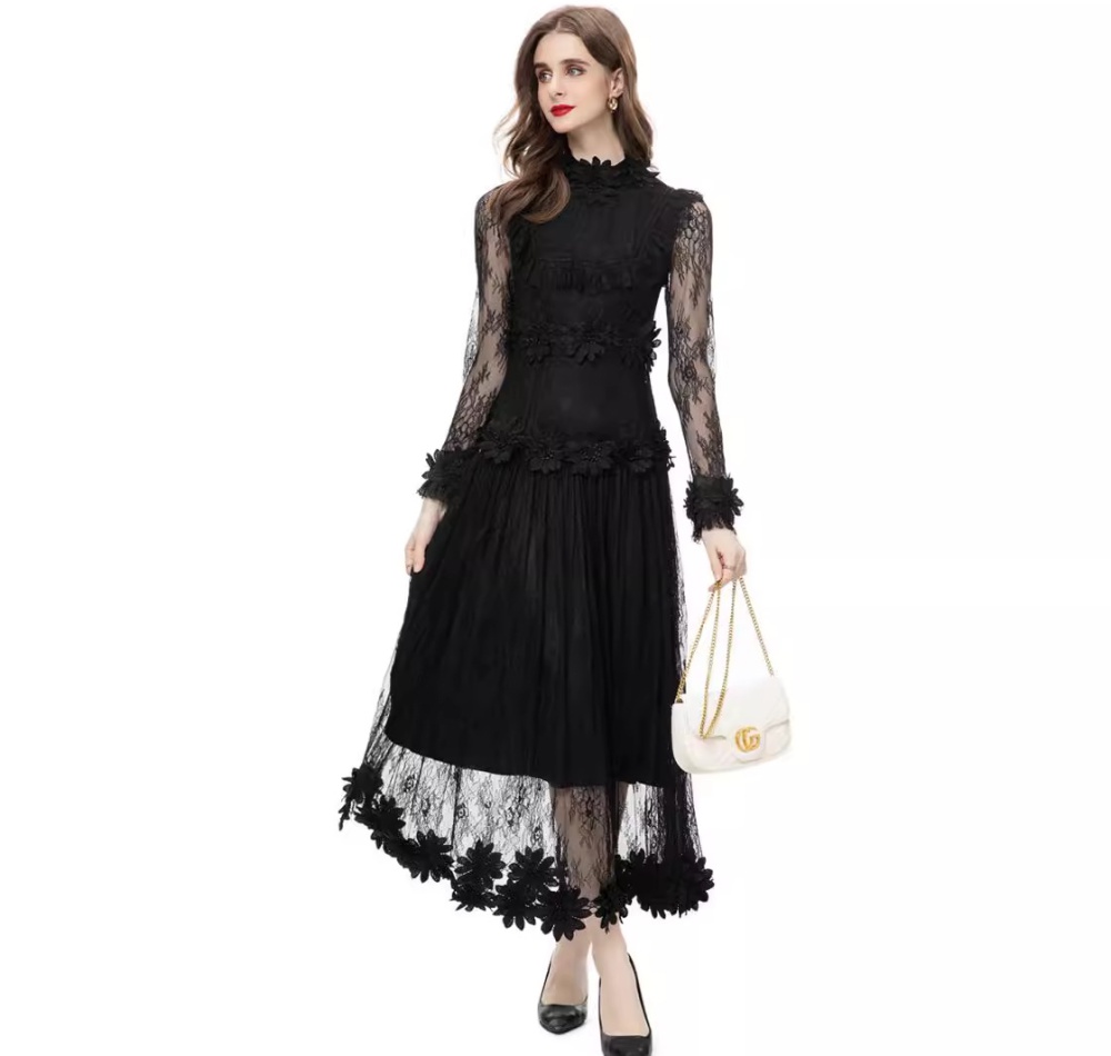 Casual spring lady flowers splice gauze dress for women