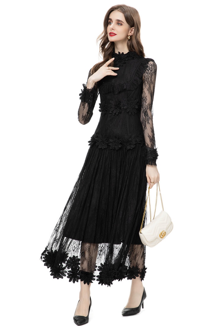 Casual spring lady flowers splice gauze dress for women