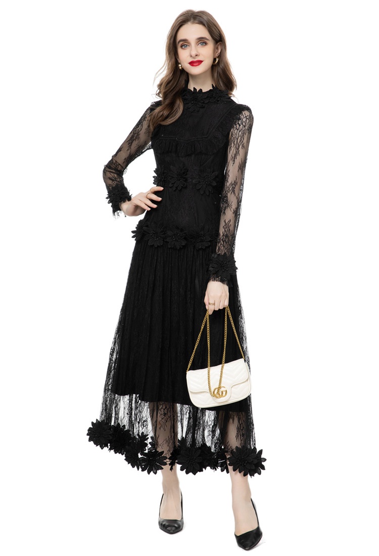 Casual spring lady flowers splice gauze dress for women