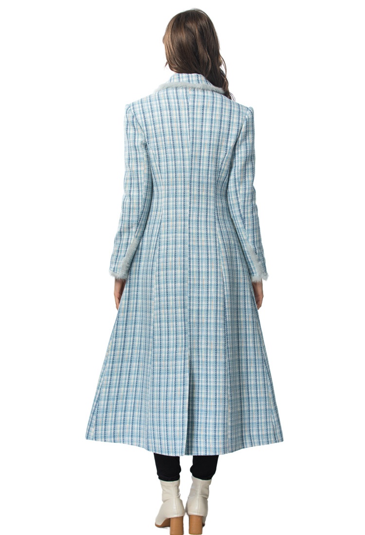 Woolen European style fashion coat long plaid overcoat