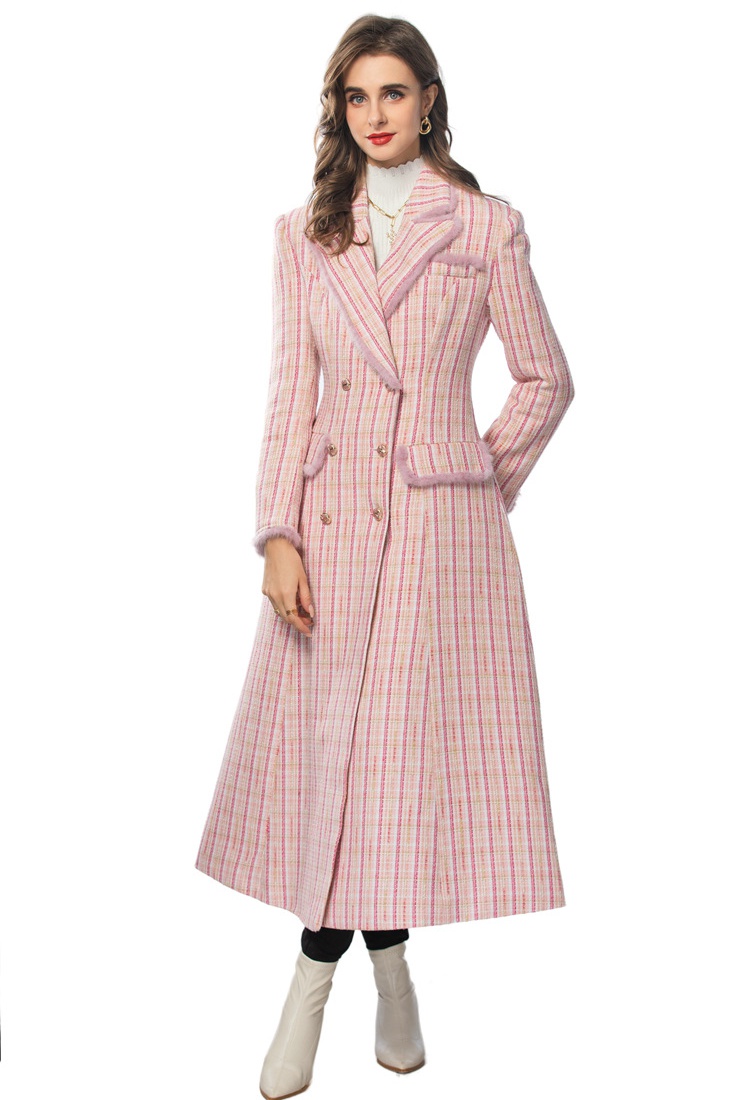 Woolen European style fashion coat long plaid overcoat