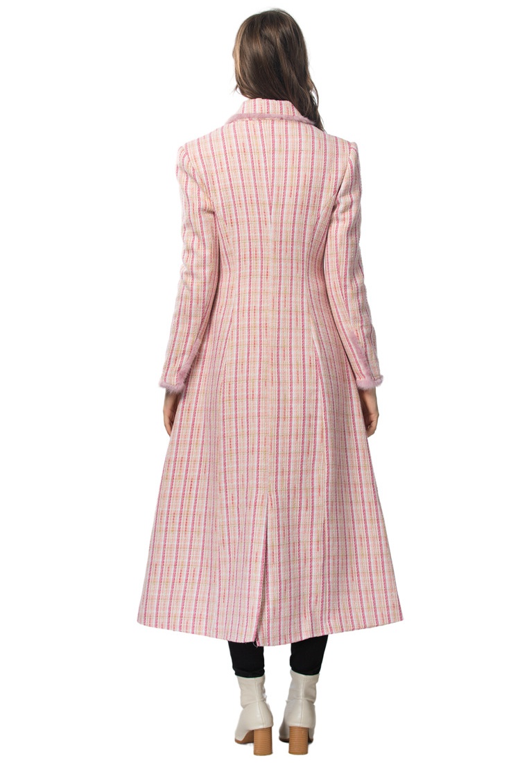 Woolen European style fashion coat long plaid overcoat