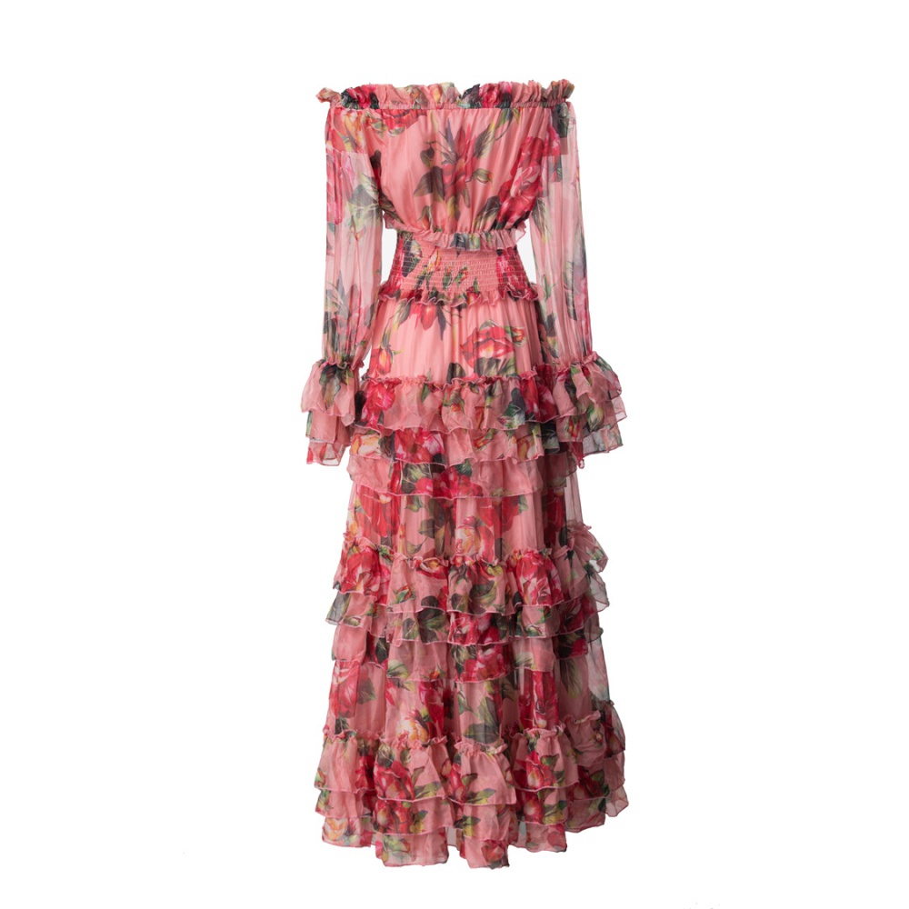 Strapless temperament dress printing beach dress for women