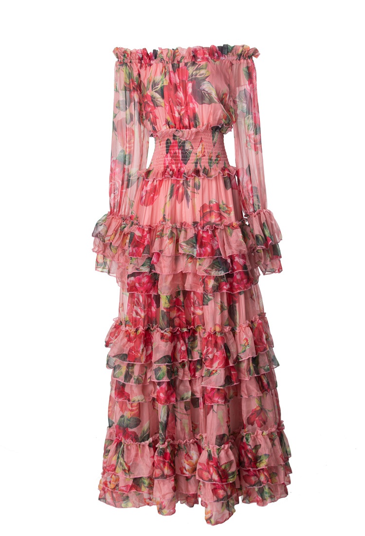 Strapless temperament dress printing beach dress for women