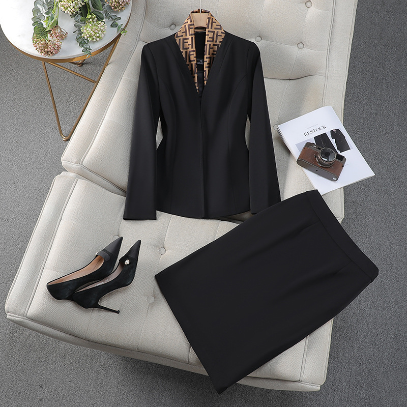 Long sleeve profession business suit overalls skirt a set