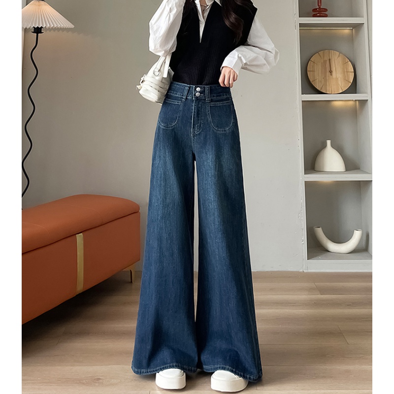 High waist big trousers denim loose long pants