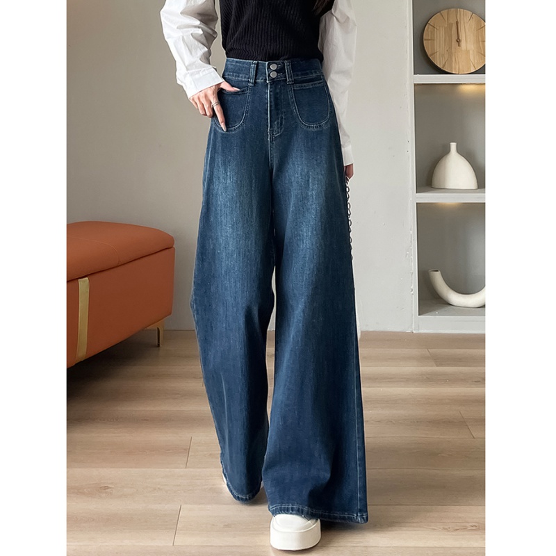 High waist big trousers denim loose long pants