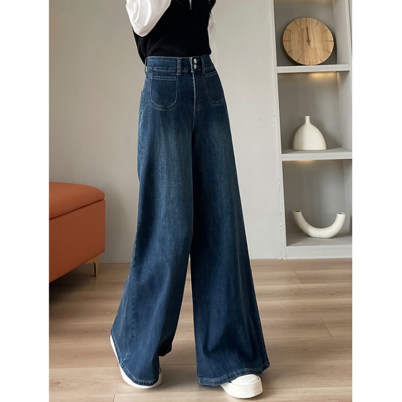 High waist big trousers denim loose long pants