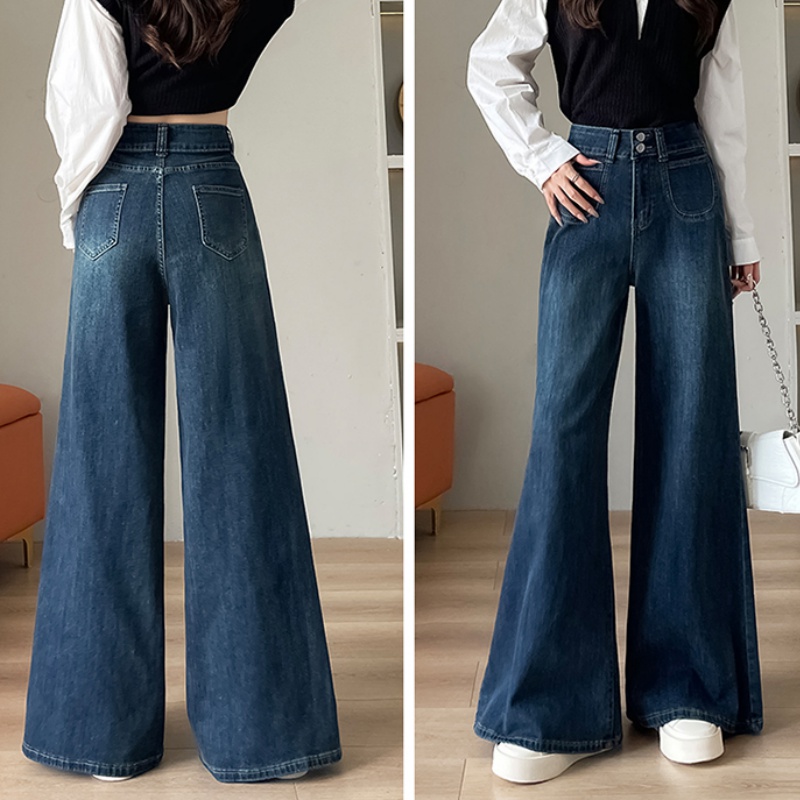 High waist big trousers denim loose long pants