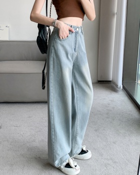 High waist slim jeans light color wide leg pants