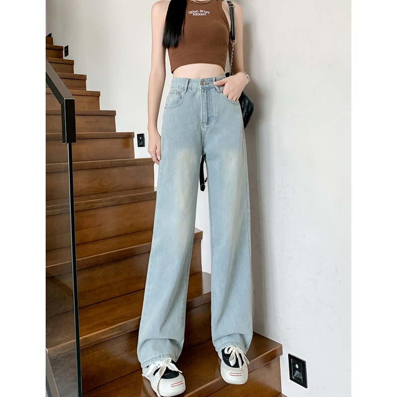 High waist slim jeans light color wide leg pants