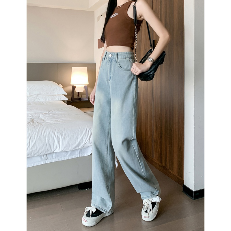 High waist slim jeans light color wide leg pants