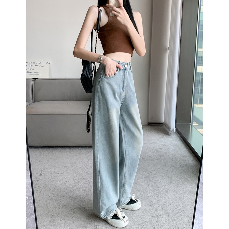 High waist slim jeans light color wide leg pants