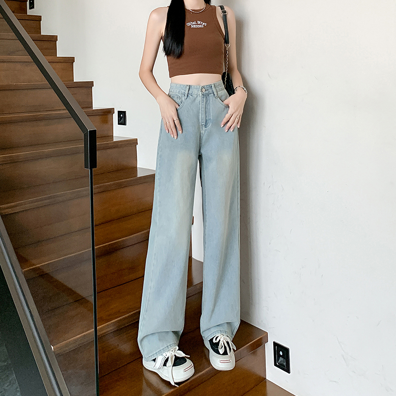 High waist slim jeans light color wide leg pants