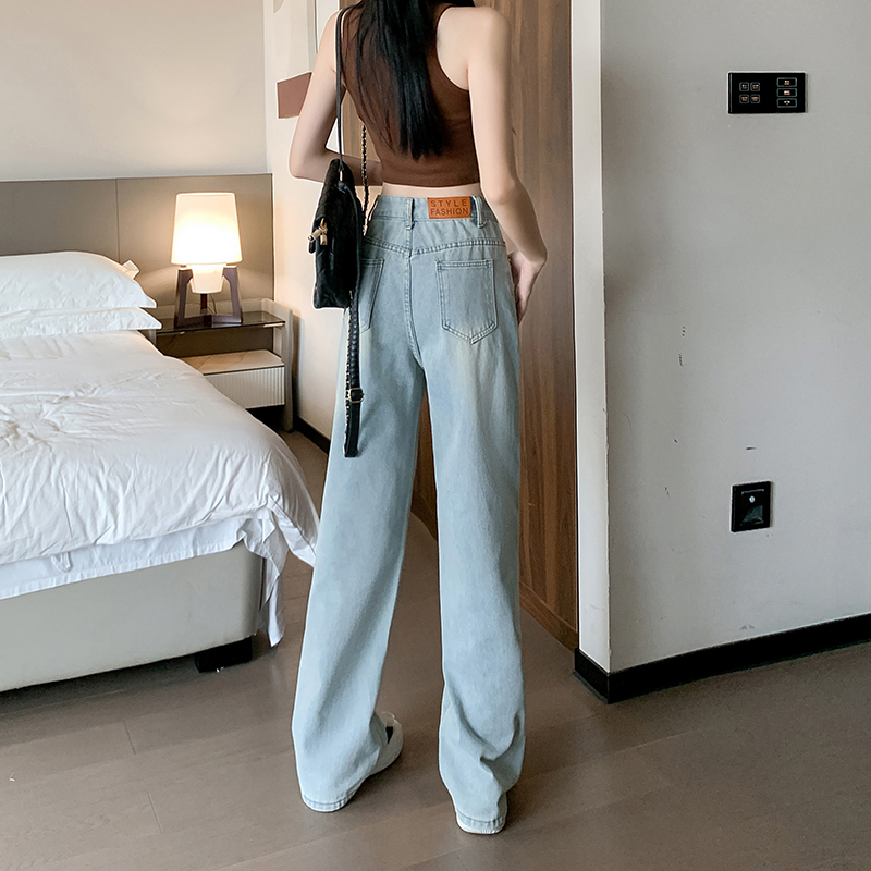 High waist slim jeans light color wide leg pants