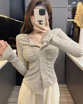 Fold lapel short sueding sweater spicegirl fashion autumn tops